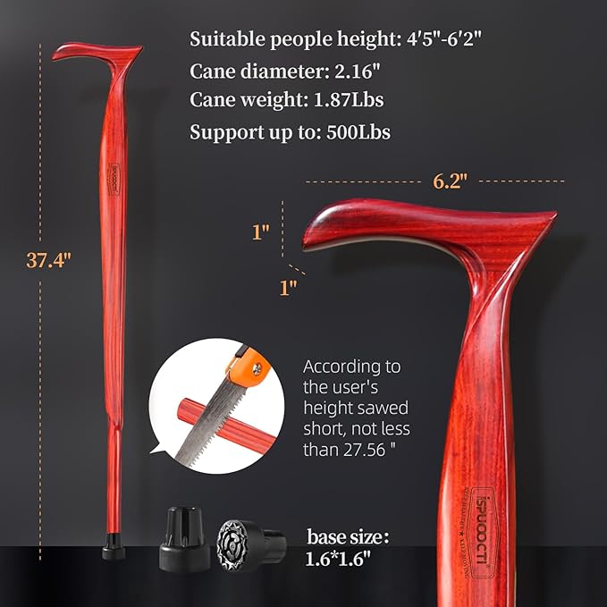 Wooden Walking Cane for Men and Women -Natural Solid Wood, 3 Rubber Tips, Heavy Duty, with Travel Bag- Wooden Walking Stick, Ergonomic Canes for Seniors Unisex Walking Canes