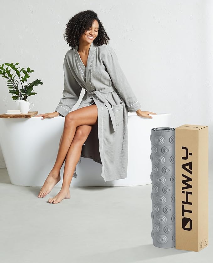 OTHWAY No Suction Cup Bath Mat: 39x16 inch Extra Long Bathmat│Perfect for Refinished or Ordinary Bath Tubs│Made of Nature Rubber│a Blessing for The Elderly and Children (Light Green)