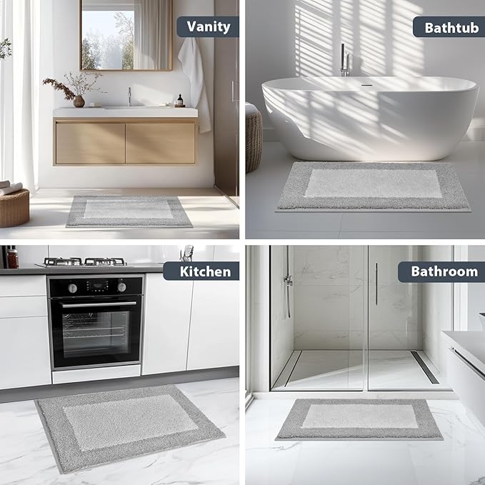 Bathroom Rugs 30" x 60", Non-Slip Extra Soft Absorbent Bath Rugs, Machine Washable Quick Dry Bath Mats for Bathroom Floor, Shower, Bathtub and Sink, Light Grey & Grey