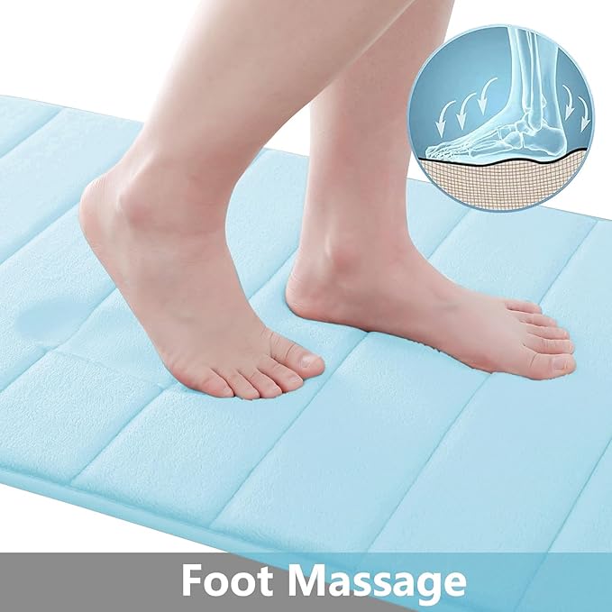 Buganda Memory Foam Bath Mat, 70" x 24", Ultra Soft and Non-Slip Bathroom Rugs, Water Absorbent and Machine Washable Bath Rug Runner for Bathroom, Shower, and Tub, Light Blue