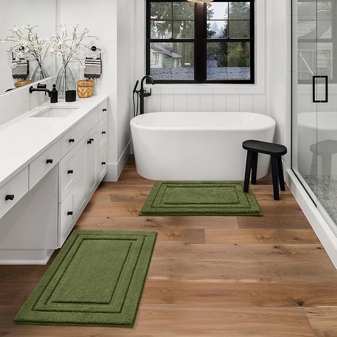 HOMEIDEAS Bathroom Rugs Sets 2 Piece, Super Soft and Absorbent Non Slip Microfiber Machine Washable Bath Mat Set (20" x 32" + 16" x 24", Sage Green)