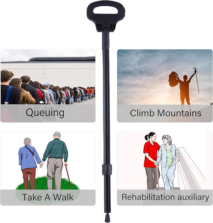 Cane with Seat Portable Walking Stick Folding Chair Lightweight Aluminum Mobility Aid Crutch Chair Height Adjustable with Carry Bag for Seniors Elderly Handicap Waiting/Queuing/Fishing