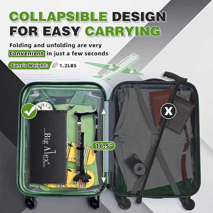 BigAlex Lightweight Collapsible Walking Cane with Soft Comfortable TPR Handle for Seniors and Elderly Adults, Larger Handle for Comfort, Adjustable Support Stick, Portable Travel Aid for Men & Women