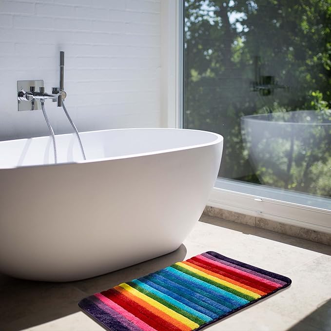 NIENLCIP Rainbow & Colorful Bathroom Rug, Soft Plush Non-Slip Bath Mat, Machine Washable Absorbent Shower Rug with Rubber Backing for Bathroom/Toilet, 20" x 32"