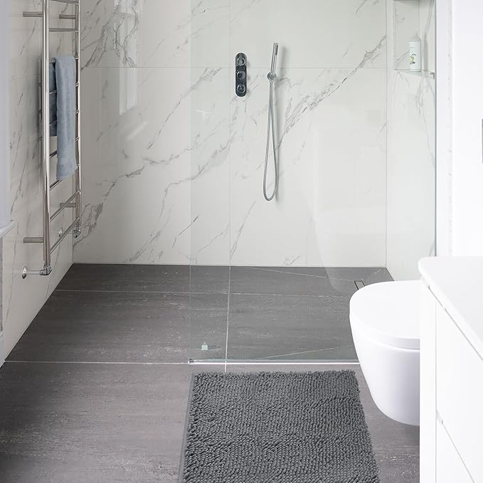 Non-Slip Bath Rug,Extra Soft Microfiber Bedroom Shag Carpet with Anti-Slip Backing,Water/Dust Absorbent Fast Dry Shower Mat,Sound Insulated Stairs Pad,Machine Washable (Darkgrey,24 x 24 Inches)