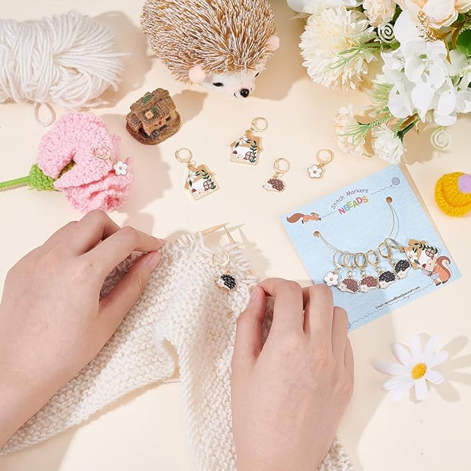 NBEADS 24 Pcs Hedgehog Stitch Markers, Alloy Enamel Crochet Stitch Marker Charms Removable Dangle Locking Stitch Marker for Knitting Weaving Sewing Accessories Quilting Jewelry Making