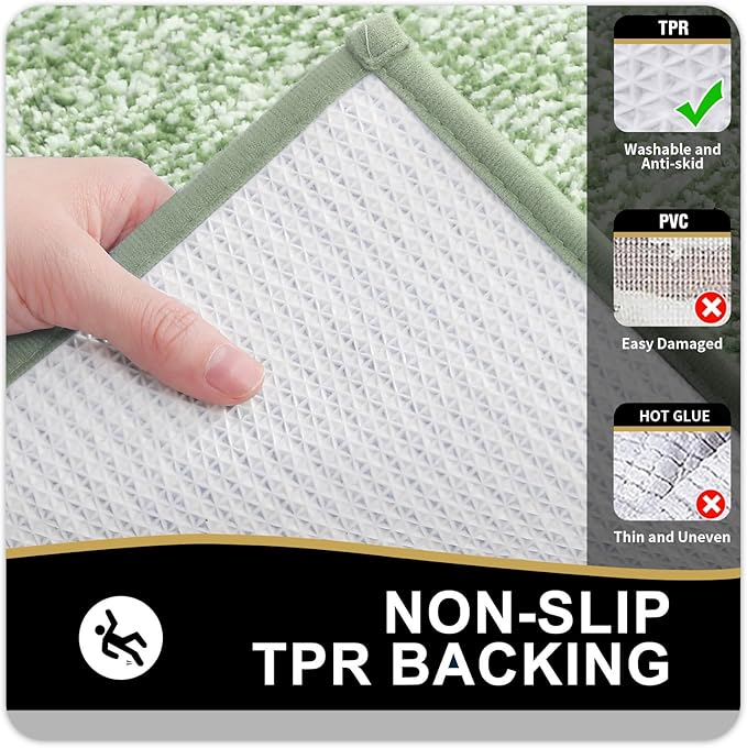 OLANLY Bathroom Rugs 36x24, Extra Soft and Absorbent Microfiber Bath Mat, Non-Slip, Machine Washable, Quick Dry Shaggy Bath Carpet, Suitable for Bathroom Floor, Tub, Shower (Large, Sage Green)