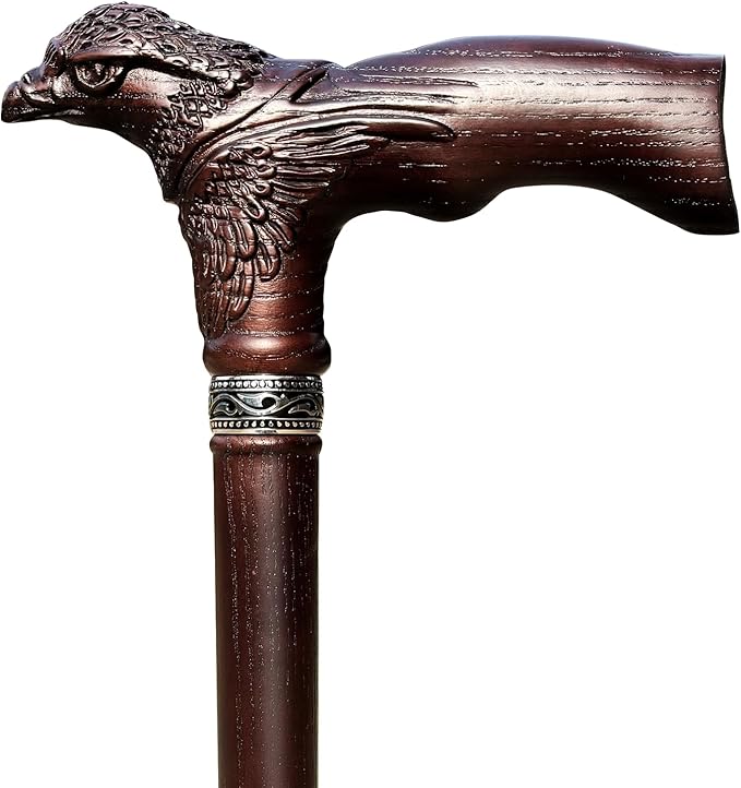 Hand Carved Wooden Walking Cane USA Made Eagle Carved Ergonomic Elegant Wood Canes for Men and Women Support up to 400 lbs Provide Stable Canes for Seniors for Daily Use and Gift Giving