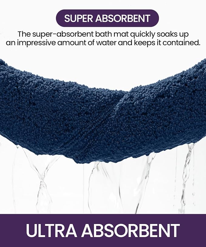 DEXI Bathroom Rug 24x16, Non Slip Washable Bath Mat for Shower Floor, Absorbent Soft Bathmat with Rubber Backing, Quick Dry Microfiber Carpet, Navy