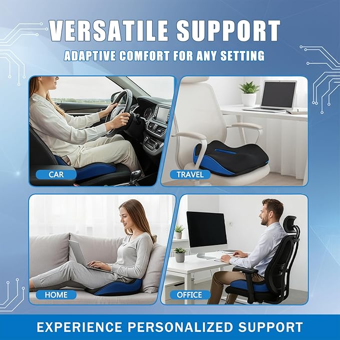 Orthopedic Seat Cushion, Ergonomic Memory Foam Cushions, Cushions Pad Pillow for Office, Car Seat, Airplane, Sciatica & Back Pain Relief for Long Sitting