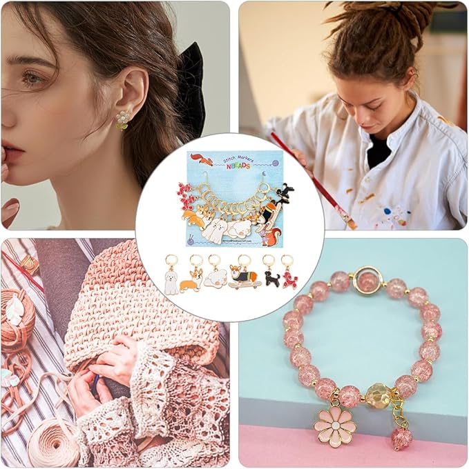 NBEADS 24 Pcs Enamel Dog Stitch Markers, Enamel Alloy Crochet Stitch Marker Charms Removable Locking Stitch Marker for Knitting Weaving Sewing Accessories Quilting Handmade Jewelry