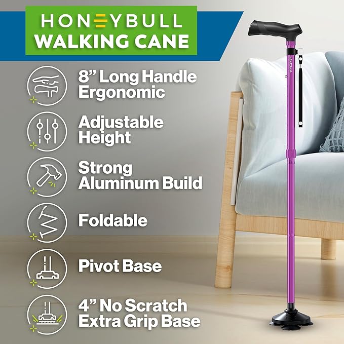 Walking Cane for Men & Women Foldable, Adjustable, Heavy Duty, Free Standing, All Terrain, Collapsible Walking Sticks for Seniors & Adults