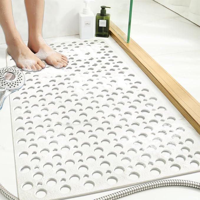 Extra Large Shower Mat Non Slip,47 * 31 Inch Bath Mat for Shower with Big Suction Cups,Oversized TPE Shower Mats for Inside Outside Shower,Perfect for Elderly