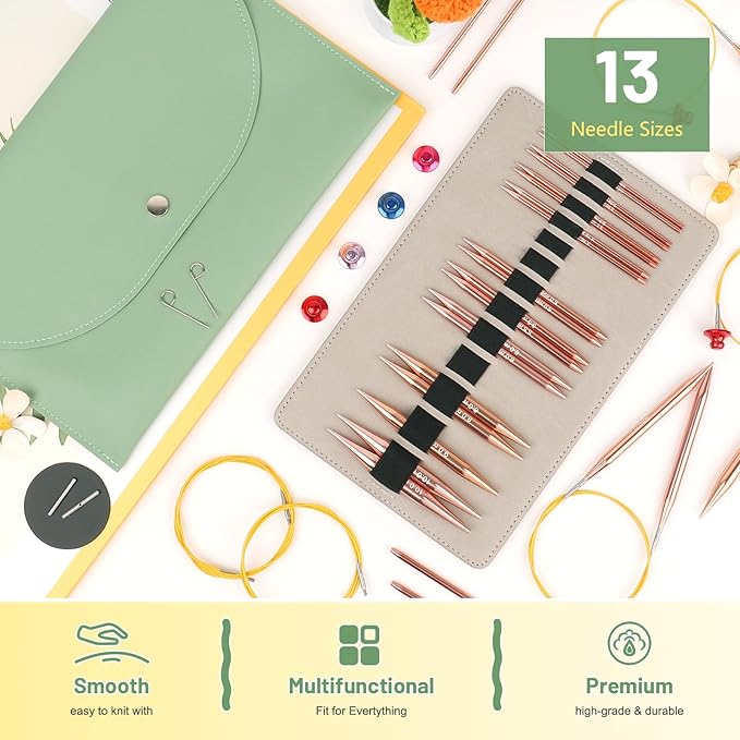 Aeelike Interchangeable Knitting Needles Set,13 Pairs Circular Knitting Needles Aluminum (Size 3.0mm-10.0mm) with 4 Cables for Socks Blankets Cushions, Ideal Crochet Gift