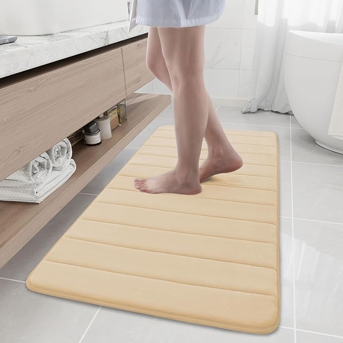Buganda Memory Foam Bath Mat, 47" x 20", Ultra Soft and Non-Slip Bathroom Rugs, Water Absorbent and Machine Washable Bath Rug Runner for Bathroom, Shower, and Tub, Gold
