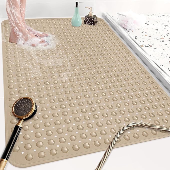 Shower Mat Non Slip: 47.2 x 31.5 Inch Extra Large TPE Shower Mats for Inside Shower - Anti Slip Shower Stall Matt with Drain Hole and Suction Cups for Elderly
