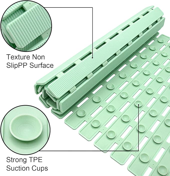 MBOSS Bath Tub Shower Mat Non Slip Bathtub Mats for Bathroom Shower Floor Mat Bath Mats for Shower Tub Anti Slip Shower Mat with Drain Hole and Large Suction Cups (Mint Green, 27.5 X 15.7 Inch)