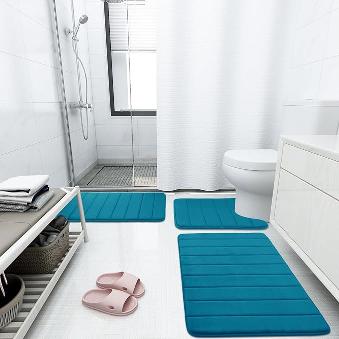 Buganda Memory Foam Bath Mat, 47" x 20", Ultra Soft and Non-Slip Bathroom Rugs, Water Absorbent and Machine Washable Bath Rug Runner for Bathroom, Shower, and Tub, Peacock Blue