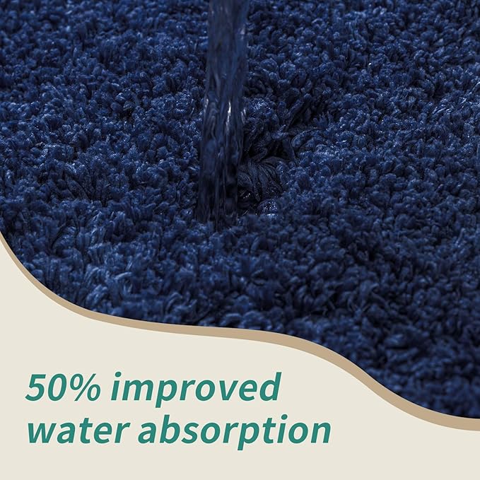 Small Bathroom Rugs 17x24 Non Slip Navy Fluffy Bath Mat for Bathroom Floor Machine Washable Plush Luxury Bath Rug for Tub Soft Shaggy Absorbent Shower Mat
