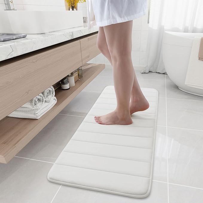 Buganda Memory Foam Bath Mat, 47" x 17", Ultra Soft and Non-Slip Bathroom Rugs, Water Absorbent and Machine Washable Bath Rug Runner for Bathroom, Shower, and Tub, Ivory