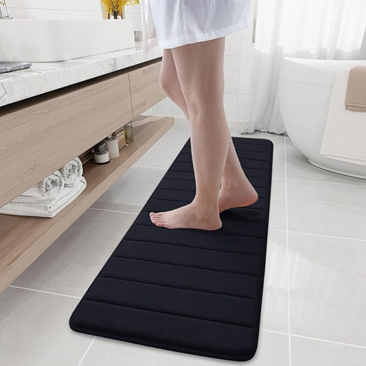 Buganda Memory Foam Bath Mat, 59" x 17", Ultra Soft and Non-Slip Bathroom Rugs, Water Absorbent and Machine Washable Bath Rug Runner for Bathroom, Shower, and Tub, Black