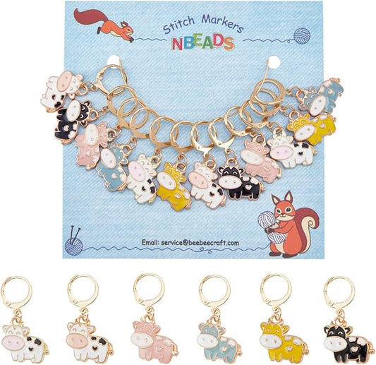 NBEADS 12 Pcs Cow Stitch Markers, 6 Colors Alloy Enamel Cow Crochet Stitch Marker Charms Removable Locking Stitch Marker for Knitting Weaving Sewing Accessories Quilting Handmade Jewelry