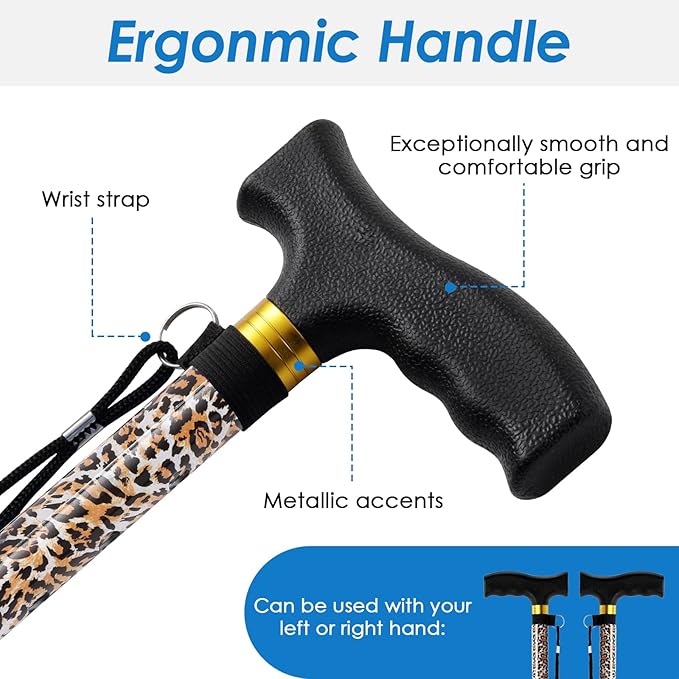 Walking Cane PANZHENG Cane for Man/Woman | Mobility & Daily Living Aids | 5-Level Height Adjustable Walking Stick | Comfortable Plastic T-Handle Portable Walking Stick Folding Cane