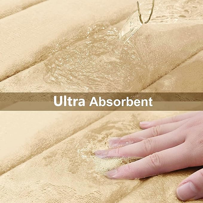 Buganda Memory Foam U-Shaped Contour Toilet Rugs, Non Slip Absorbent, Thick Soft Washable Bathroom Mat, Floor Carpet Bath Rugs Mat for Toilet Base (24" x 20", Gold)