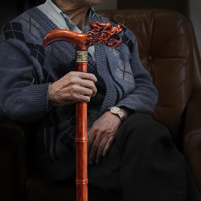 Wooden Cane, Hand Carved High-end Walking Cane for Men and Women, Lightweight Design Support Up to 500lbs Dragon Canes for Seniors, Suitable for Discerning Personal and Gift Use