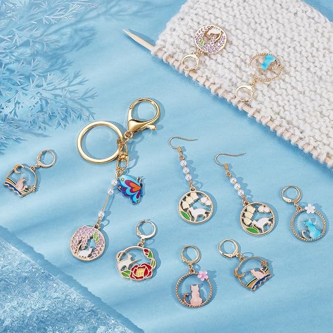 NBEADS 24 Pcs Cat Stitch Markers, Enamel Alloy Crochet Stitch Marker Charms Removable Locking Stitch Marker for Knitting Weaving Sewing Accessories Quilting Handmade Jewelry