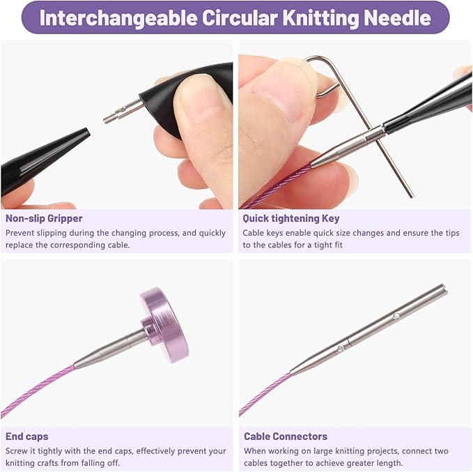 Katech Interchangeable Knitting Needles Set- 9 Pairs Circular Knitting Needles Size 2.5, 4, 5, 6, 7, 8, 9, 10,11, Round Knittings Needle with Cable and Case Accessories for Sweater Sock, Blanket