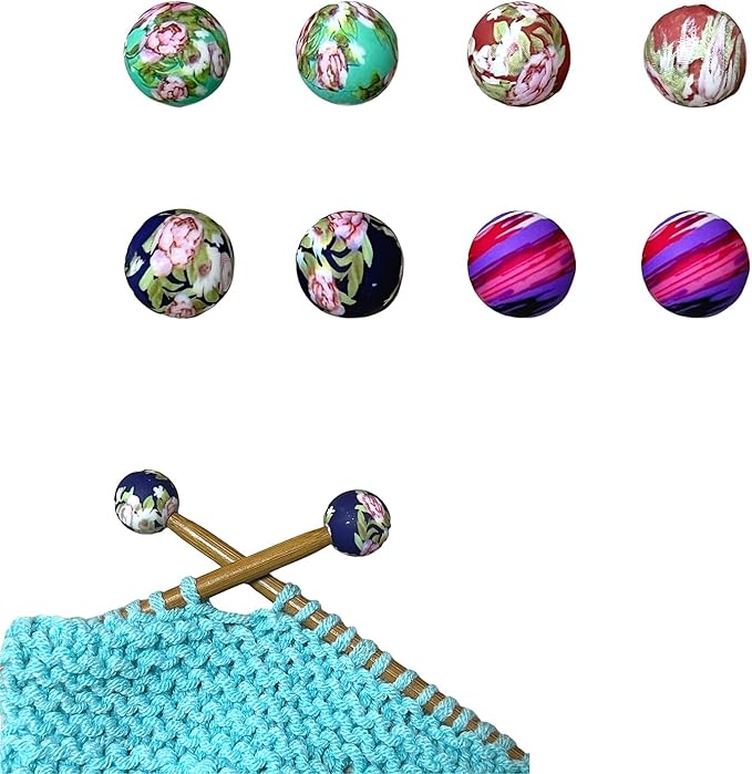 SPANSEE 8 PCS Round Ball Flower Print Stitch Stoppers, Knitting Needle Point Protectors, Stitch Holders for Knitting, Knitting Needle Caps, Knitting Supplies fit Size 2.5-13 (3mm-9mm) Needles