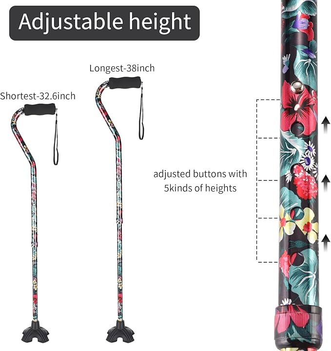 Elegant Walking Cane for Women, Foldable & Adjustable Cane for Seniors with Self-Standing Tip | Lightweight Mobility Aid for Stability & Balance Support