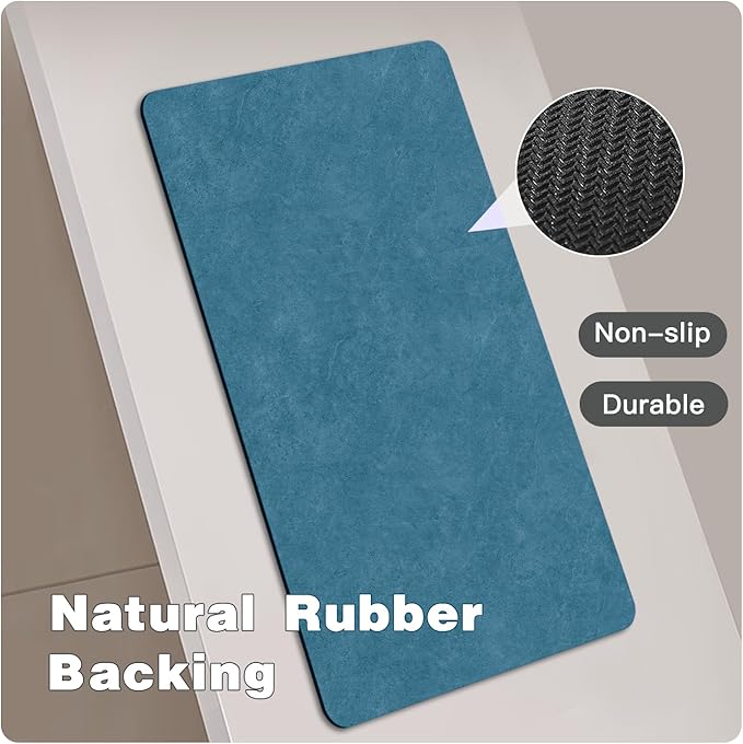 Bathroom Mat Quick Dry, Bathroom Rugs Non Slip Washable Thin Absorbent Bath Mat Fits Under Door Bathroom Floor Mat Perfect for Bath, Shower, or Sink 20"x30" Denim Blue