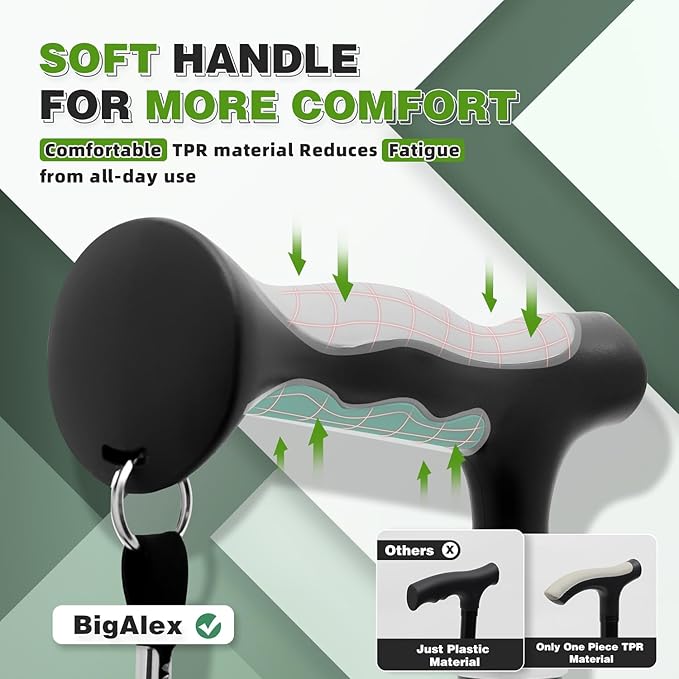 BigAlex Lightweight Collapsible Walking Cane with Soft Comfortable TPR Handle for Seniors and Elderly Adults, Larger Handle for Comfort, Adjustable Support Stick, Portable Travel Aid for Men & Women