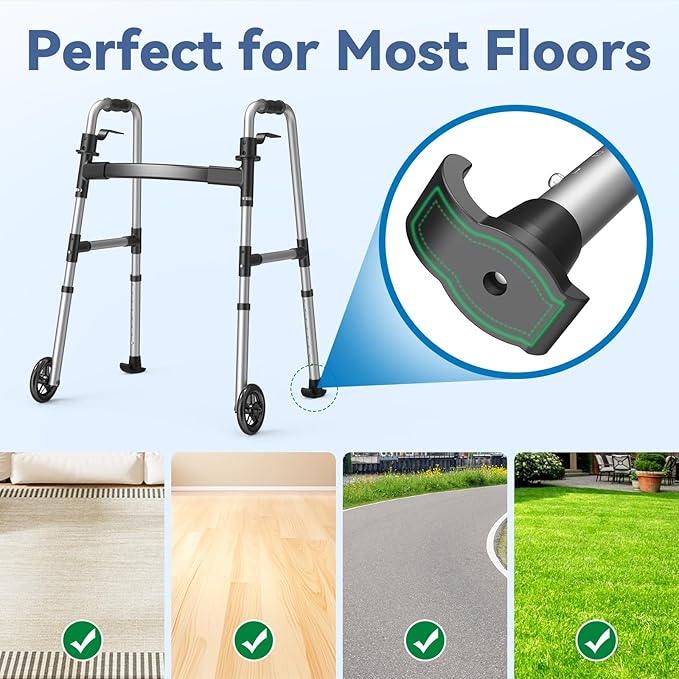 Folding Walker with 2 Skis and 5" Wheels, Lightweight Walkers for Seniors and Adults, Supports Up to 350 Pounds, Adjustable Height, Compact Standard Walker, Black