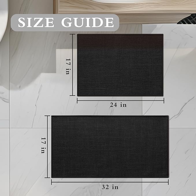 YIHOUSE Black Bathroom Rug Set, 2 Piece, 17"x24" + 17"x32", Non-Slip, Quick Dry, Machine Washable, Rustic Style