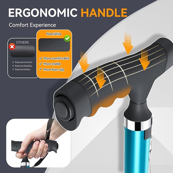 Walking Cane with LED Light for Seniors Men Women, Adjustable Folding Canes for Elderly, Ergonomic Handle & All Terrain Shock Absorbing Base, Walking Sticks for Indoor Outdoor Travel Hiking Support