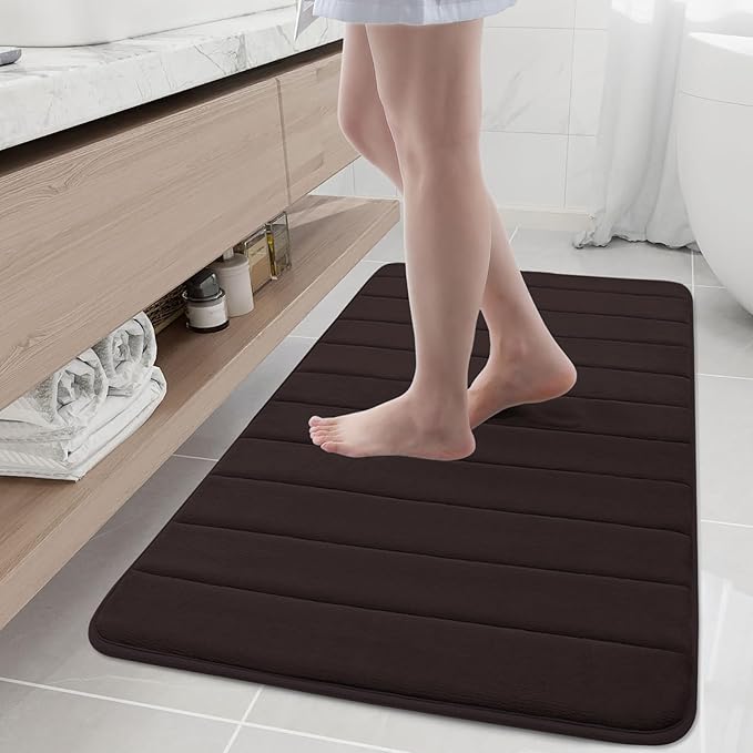 Buganda Memory Foam Bath Mat, 45" x 27", Ultra Soft and Non-Slip Bathroom Rugs, Water Absorbent and Machine Washable Bath Rug Runner for Bathroom, Shower, and Tub, Brown