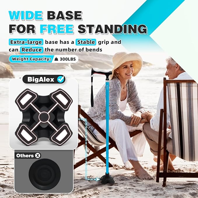 BigAlex Lightweight Collapsible Walking Cane with Soft Comfortable TPR Handle for Seniors and Elderly Adults, Larger Handle for Comfort, Adjustable Support Stick, Portable Travel Aid for Men & Women