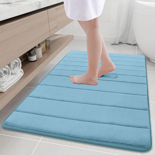 Buganda Memory Foam Bath Mat, 40" x 32", Ultra Soft and Non-Slip Bathroom Rugs, Water Absorbent and Machine Washable Bath Rug Runner for Bathroom, Shower, and Tub, Blue