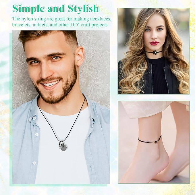 Black Nylon String, Anezus 0.8mm Nylon Thread Chinese Knotting Cord Tarred Twine Outdoor String for Braided Bracelets, Beading, Necklaces, Macrame Craft, Wind Chime, Blinds, Jewelry Making