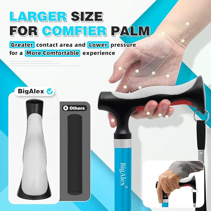 BigAlex Lightweight Collapsible Walking Cane with Soft Comfortable TPR Handle for Seniors and Elderly Adults, Larger Handle for Comfort, Adjustable Support Stick, Portable Travel Aid for Men & Women