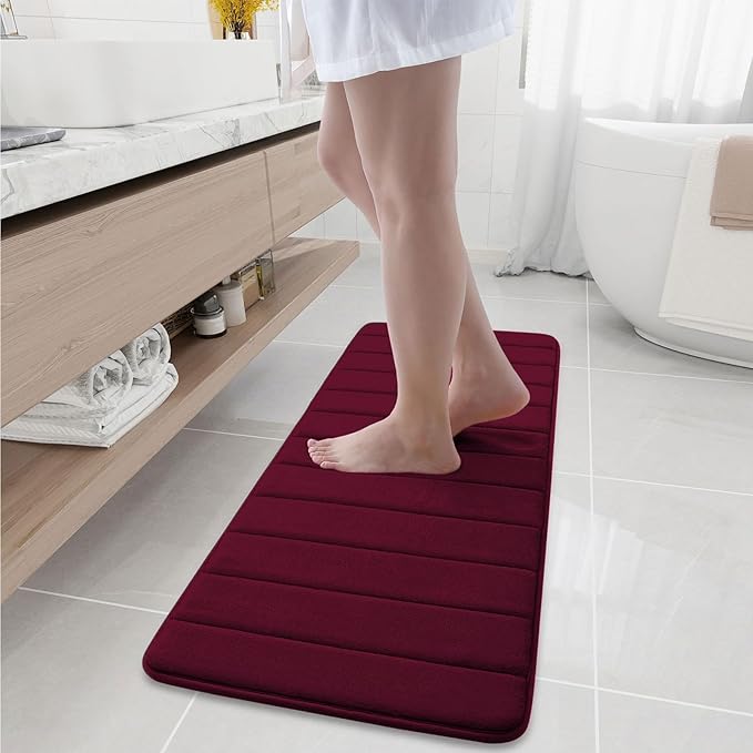 Buganda Memory Foam Bath Mat, 47" x 17", Ultra Soft and Non-Slip Bathroom Rugs, Water Absorbent and Machine Washable Bath Rug Runner for Bathroom, Shower, and Tub, Burgundy
