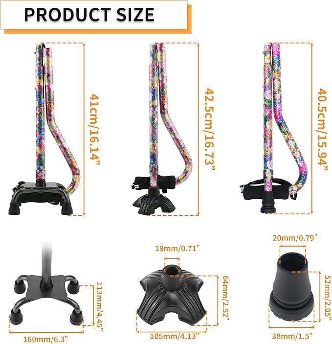 LIXIANG Walking Canes Stablize Women Quad Canes for Seniors & Adults Foldable Adjustable for Men & Women Heavy Duty Freestanding Cane for People with Leg Injuries 3 footings