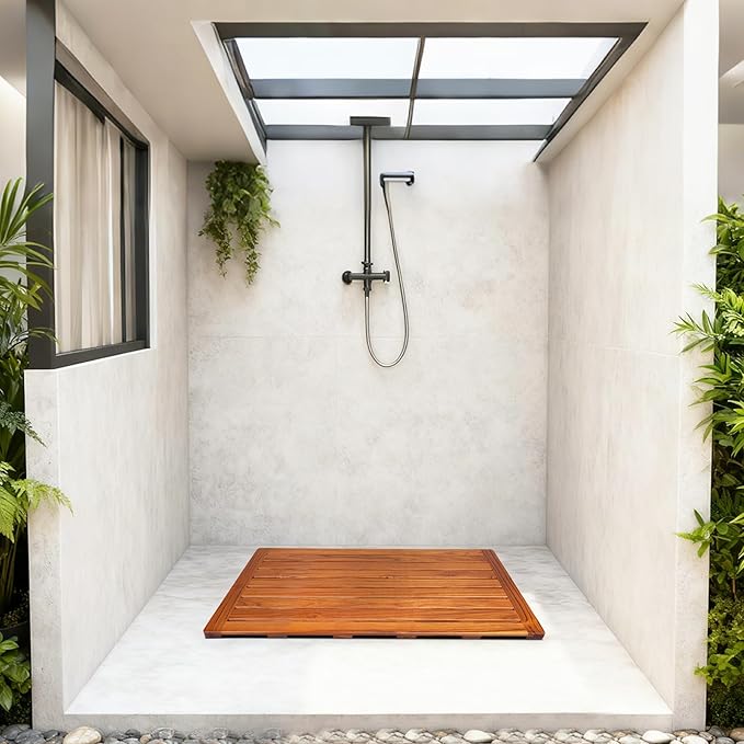 Utoplike Teak Bath Mat, Large Wood Shower Mats for Bathroom, 31.9"x17.9" Sturdy Floor Mat for Indoor Spa or Outdoor