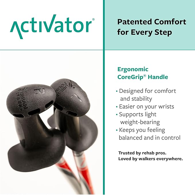 Urban Poling ACTIVATOR® Walking Poles for Balance and Rehabilitation – 1 Pair – Ergonomic CoreGrip™ Handles – Adjustable, Collapsible, and Lightweight for Stability and Recovery in Silver/Red