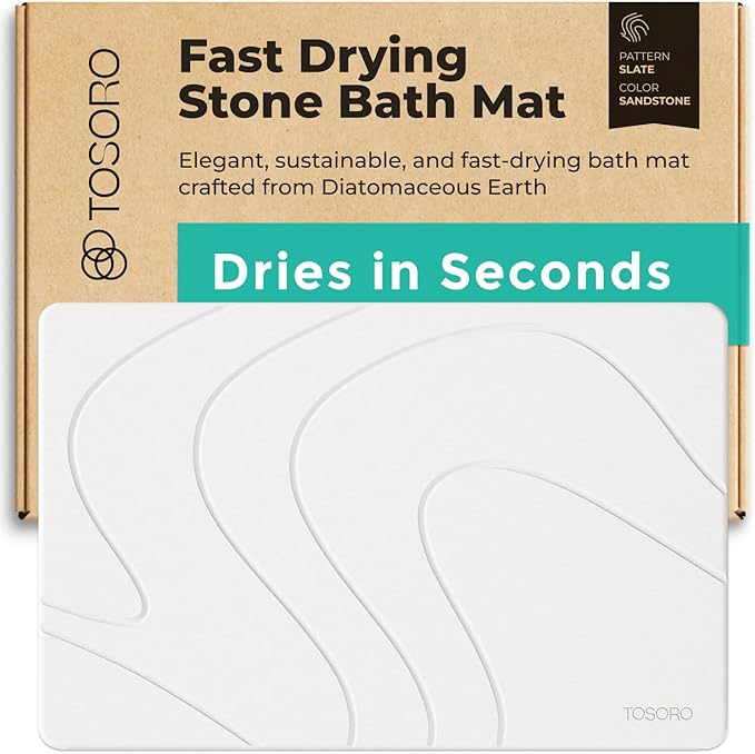 Stone Bath Mat, Diatomaceous Earth Non-Slip Stone Shower Mat - Quick Drying Absorbent Bath Mats for Bathroom - Elegant & Modern Design, Easy to Clean (23.5 x 15) - Sandstone