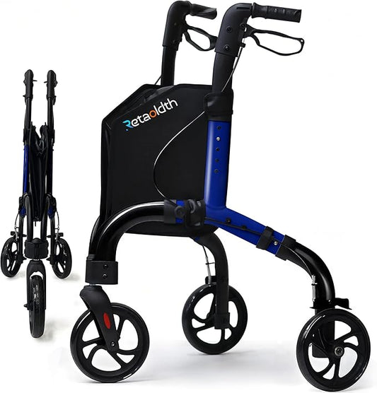 Lightweight 3 Wheel Rollator Walker for Seniors, Foldable Aluminum Mobility Aid with Storage Bag, Easy-Fold Walking Support for Elderly Balance & Rehabilitation