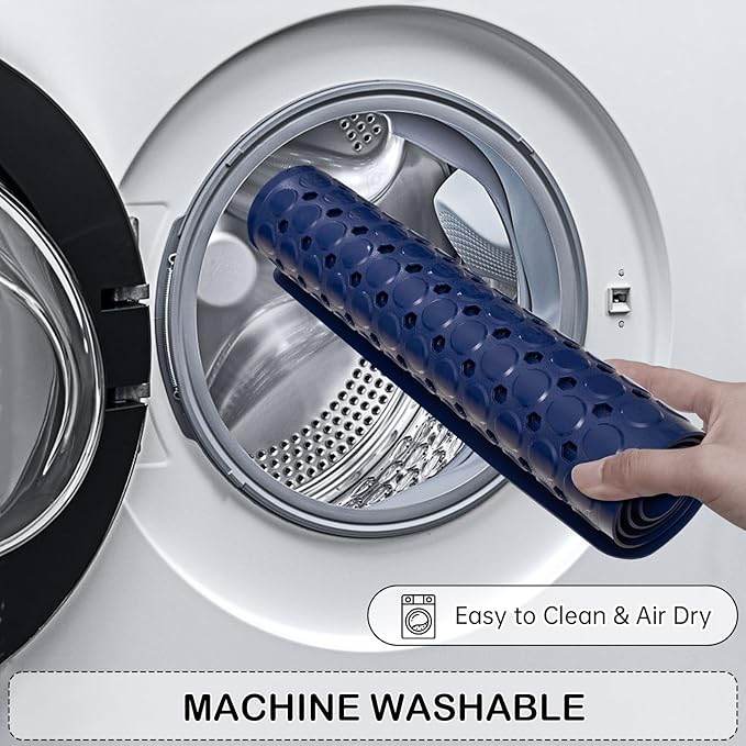 Linoows Non-Slip Bathtub and Shower Mats, Power Grip Bath Mat 35 x 16.3 Inch with Suction Cups and Drain Holes for Tub Bathroom Floor Safety, Machine Washable Soft Bathmat, Navy Blue